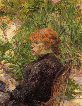  sitzt Galerie - rothaarige Frau im Garten m Wald sitzt 1889 Toulouse Lautrec Henri de